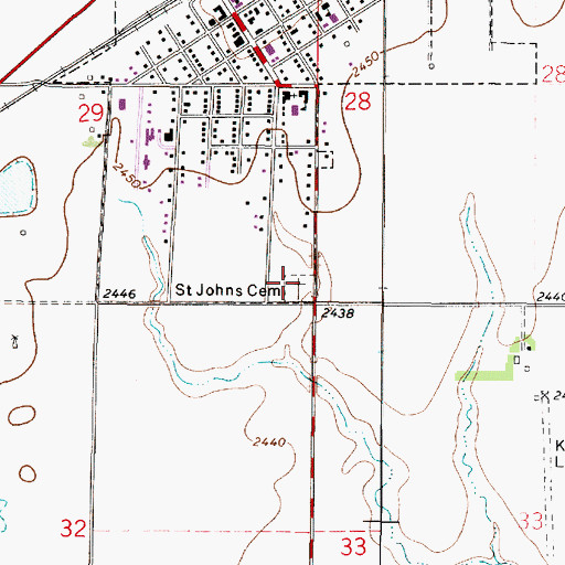 Topographic Map of Saint John's Cemetery, KS