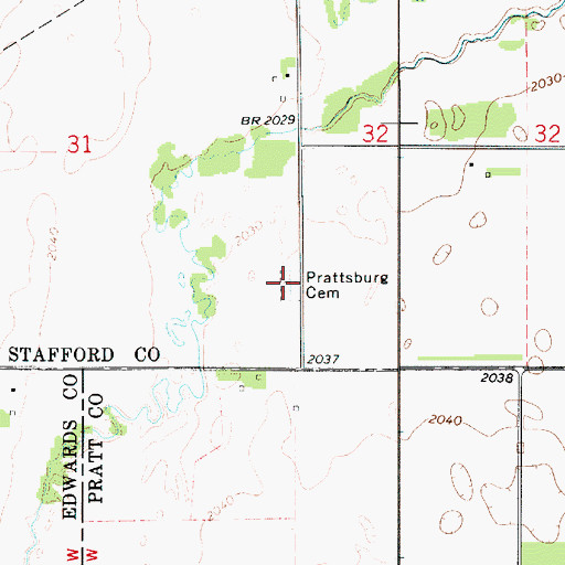 Topographic Map of Prattsburg Cemetery, KS