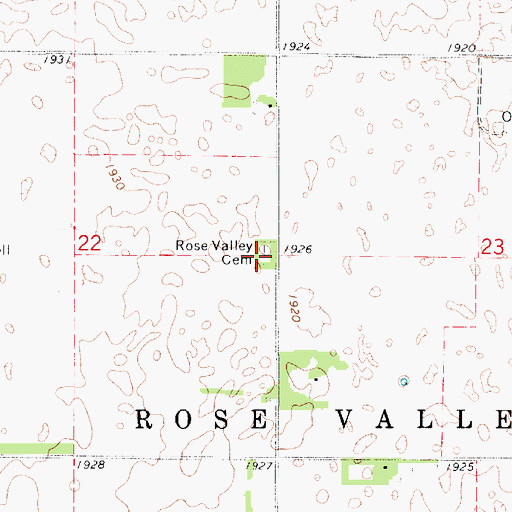 Topographic Map of Rose Valley Cemetery, KS