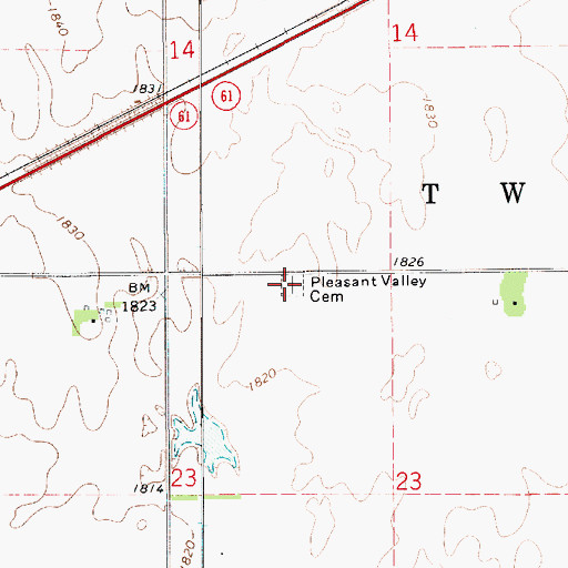 Topographic Map of Pleasant Valley Cemetery, KS