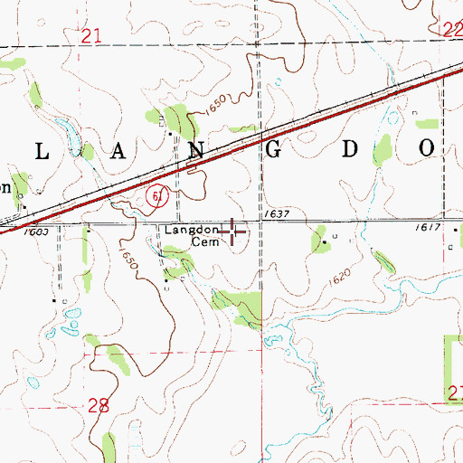 Topographic Map of Langdon Maple Hill Cemetery, KS