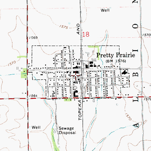 Topographic Map of Pretty Prairie, KS