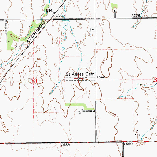 Topographic Map of Saint Agnes Cemetery, KS