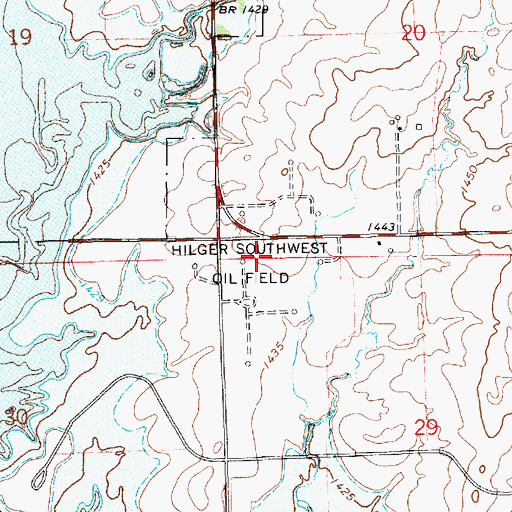 Topographic Map of Hilger Southwest Oil Field, KS