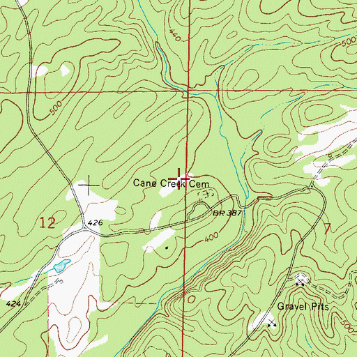 Topographic Map of Cane Creek Cemetery, AR