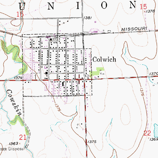 Topographic Map of Colwich, KS