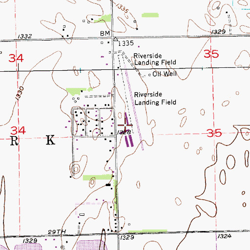 Topographic Map of Riverside Airport, KS