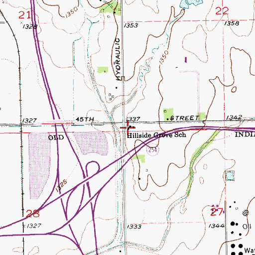 Topographic Map of Hillside Grove School, KS