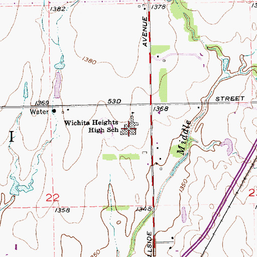 Topographic Map of Heights High School, KS