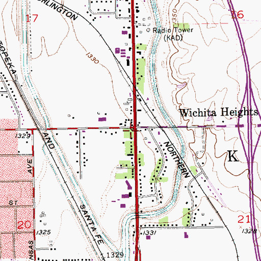 Topographic Map of Wichita Heights, KS