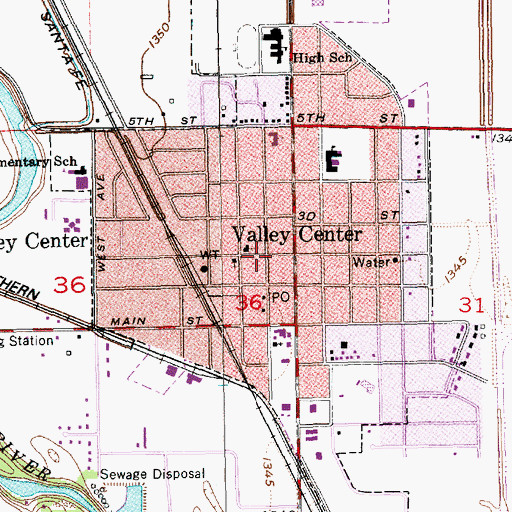 Topographic Map of Valley Center, KS