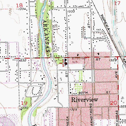 Topographic Map of Riverview Elementary School, KS