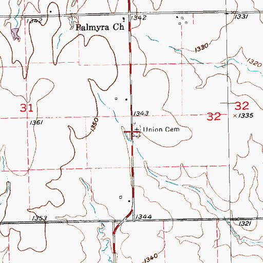 Topographic Map of Union Cemetery, KS