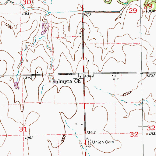 Topographic Map of Palmyra Baptist Church, KS