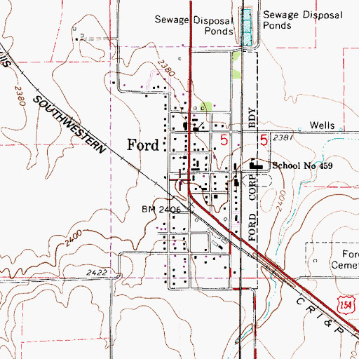 Topographic Map of Ford, KS