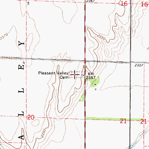Topographic Map of Pleasant Valley Cemetery, KS
