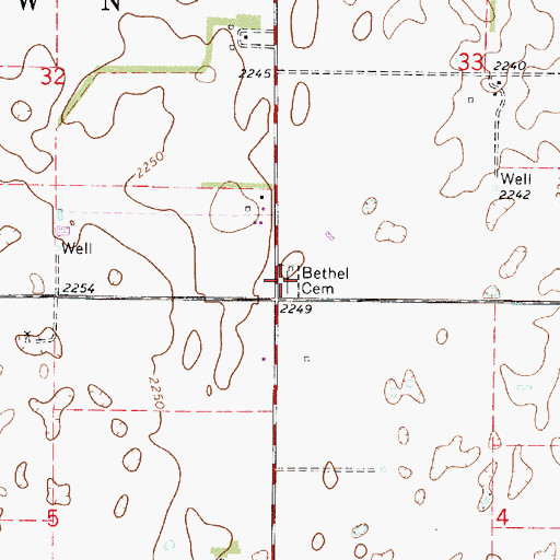Topographic Map of Bethel Cemetery, KS