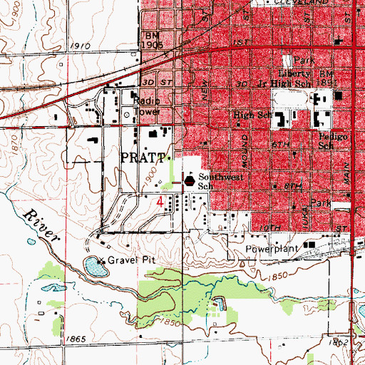 Topographic Map of Southwest Elementary School, KS