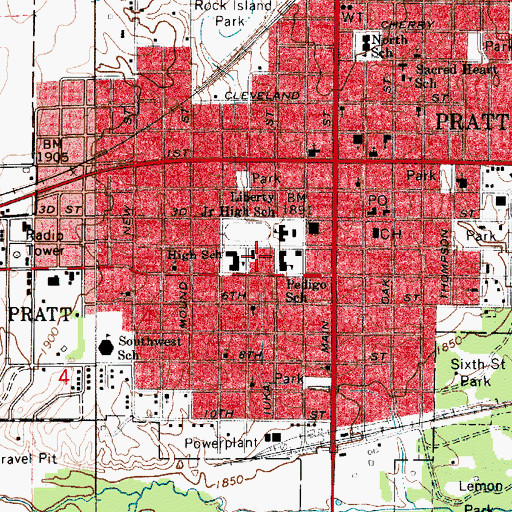 Topographic Map of Pratt High School, KS