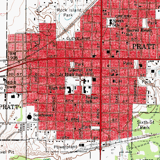 Topographic Map of Liberty Middle School, KS