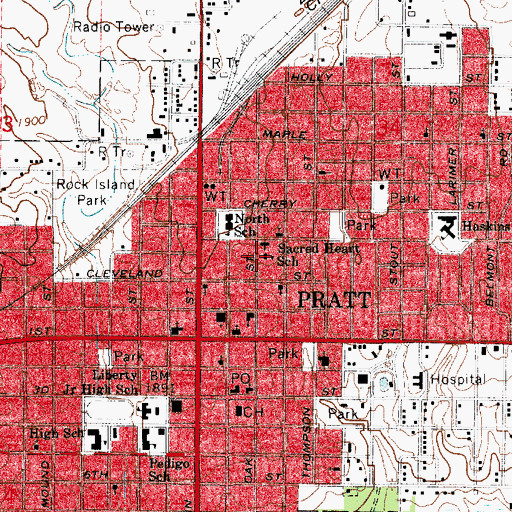 Topographic Map of Sacred Heart School, KS