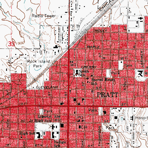 Topographic Map of North School, KS