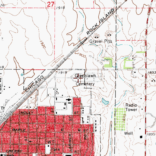 Topographic Map of Greenlawn Cemetery, KS