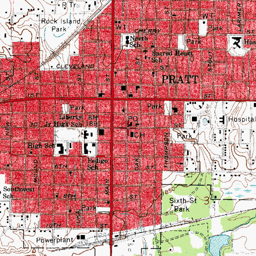 Topographic Map of Pratt, KS