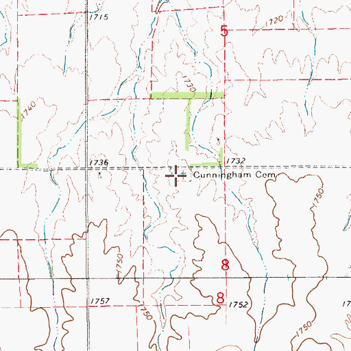 Topographic Map of Cunningham Cemetery, KS