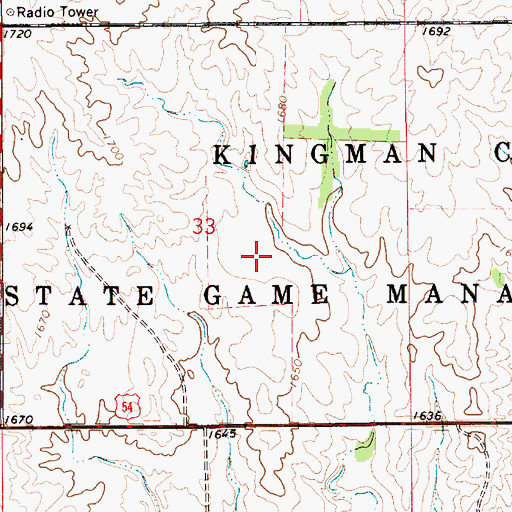 Topographic Map of Kingman State Fishing Lake and Wildlife Area, KS