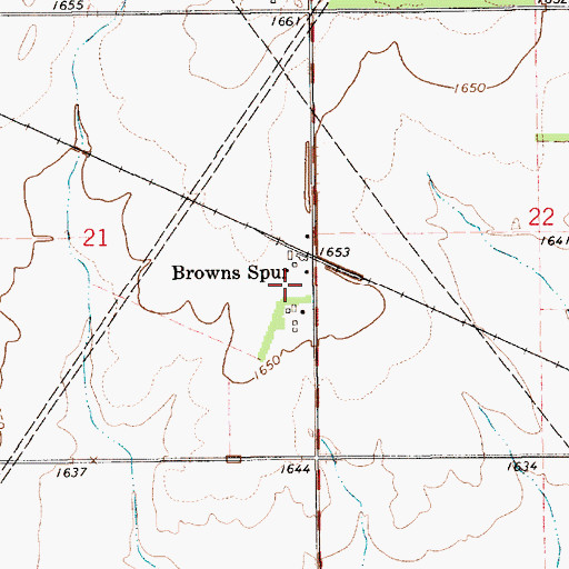 Topographic Map of Browns Spur, KS