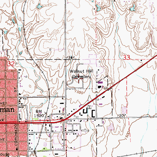 Topographic Map of Walnut Hill Cemetery, KS