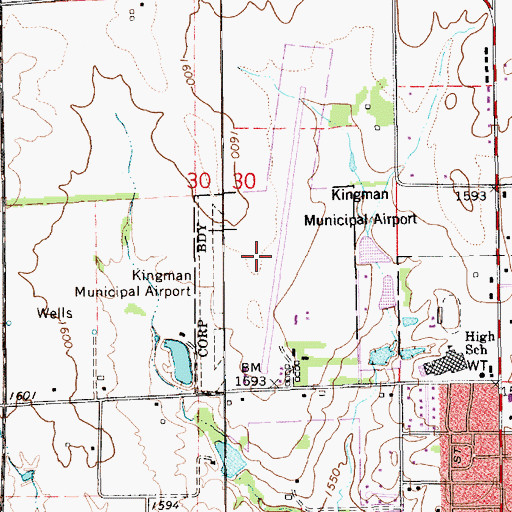 Topographic Map of Kingman Airport - Clyde Cessna Field, KS