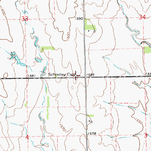 Topographic Map of Schooley Cemetery, KS