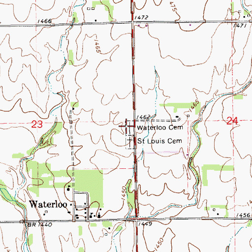 Topographic Map of Waterloo Cemetery, KS