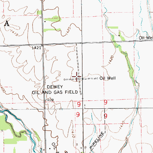 Topographic Map of Dewey Oil and Gas Field, KS