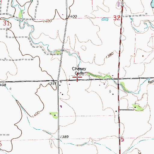 Topographic Map of Cheney Pioneer Cemetery, KS