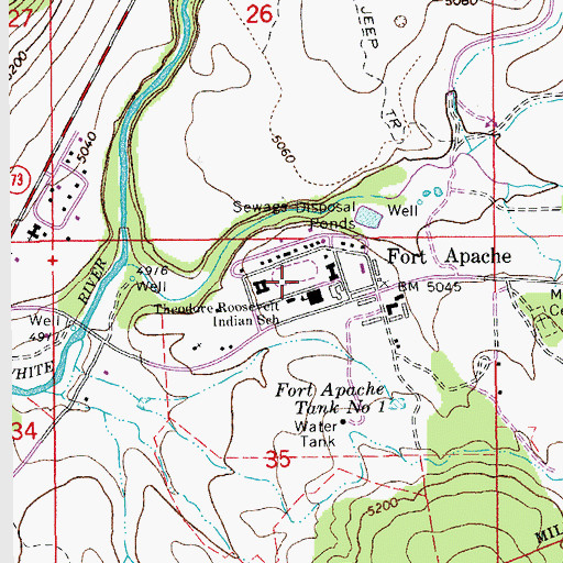 Topographic Map of Fort Apache, AZ