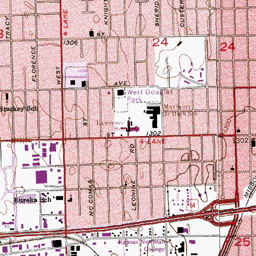 Topographic Map of Lawrence Elementary School, KS