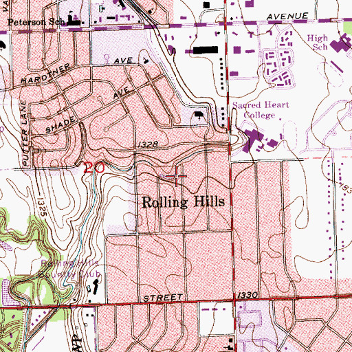 Topographic Map of Rolling Hills, KS
