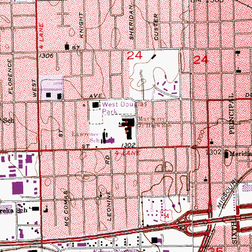 Topographic Map of Mayberry Cultural and Fine Arts Magnet Middle School, KS