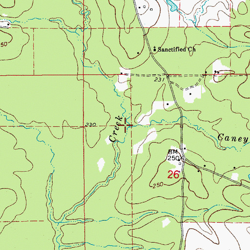 Topographic Map of Caney Creek, AR