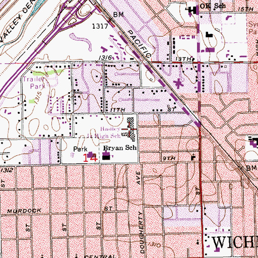Topographic Map of Hadley Middle School, KS