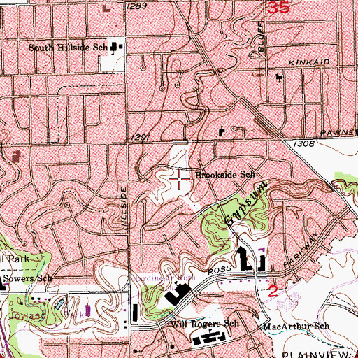 Topographic Map of Brookside School, KS
