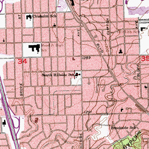 Topographic Map of South Hillside Elementary School (historical), KS