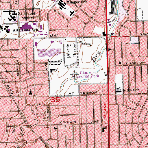 Topographic Map of Clapp Memorial Park, KS