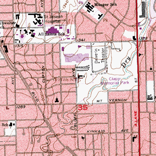 Topographic Map of Griffith Elementary School, KS