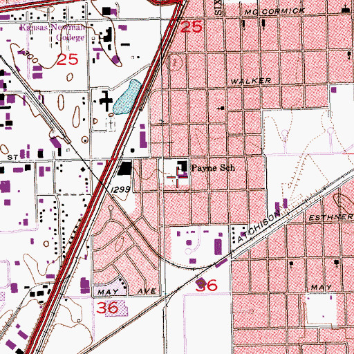 Topographic Map of Payne Elementary School, KS