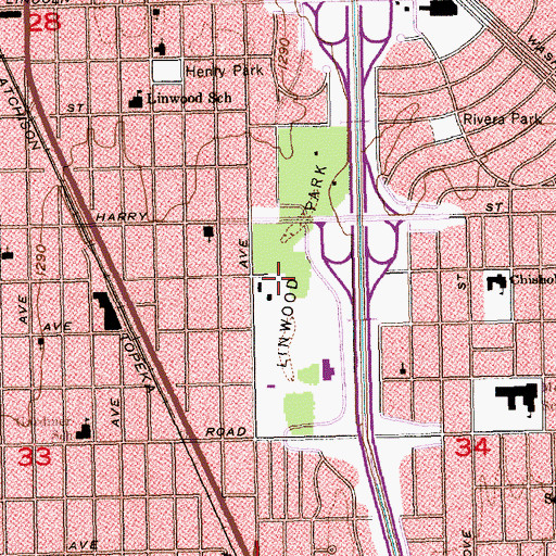 Topographic Map of Linwood Park, KS