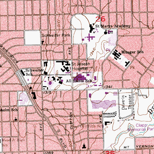 Topographic Map of Via Christi Hospital Saint Joseph, KS